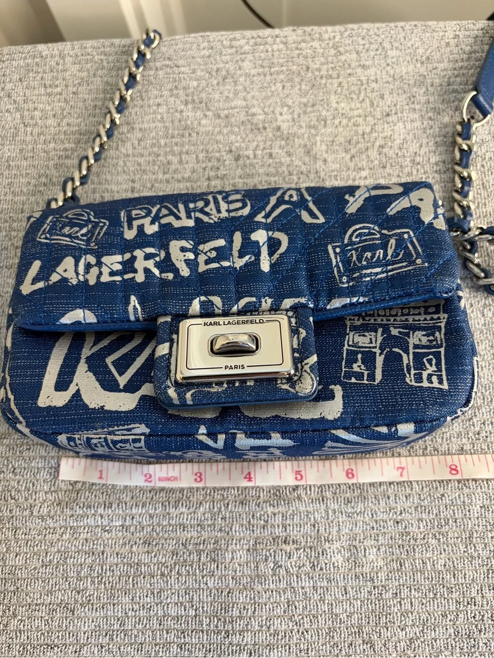 Authentic Karl Lagerfeld Blue and Silver Graffiti Crossbody Bag